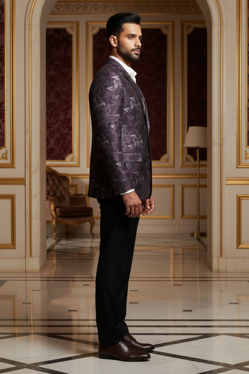 Men's Premium Wine Jacquard Slim Fit Blazer