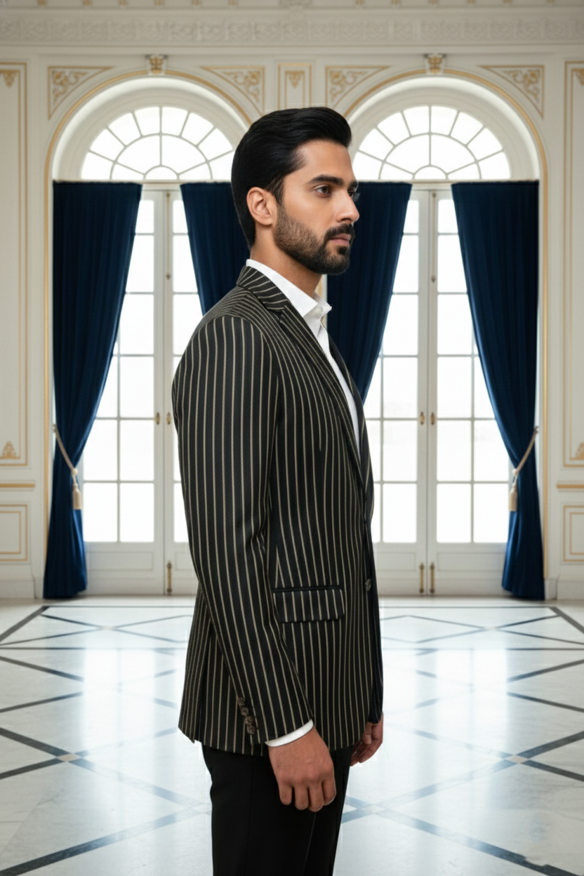 Men's Premium Black Pinstripe Jacquard Blazer