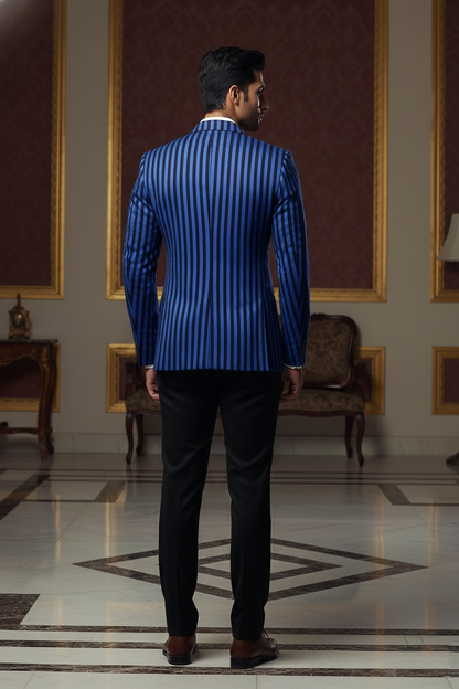 Men's Premium Blue & Black Striped Jacquard Blazer