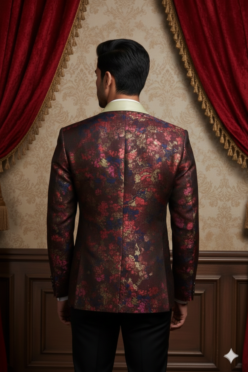 Men's Luxury Floral Jacquard Tuxedo Blazer