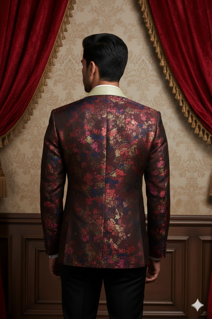 Men's Luxury Floral Jacquard Tuxedo Blazer