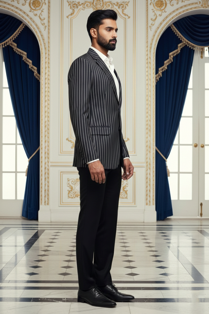 Premium Men'sBlack Pinstripe Jacquard Blazer
