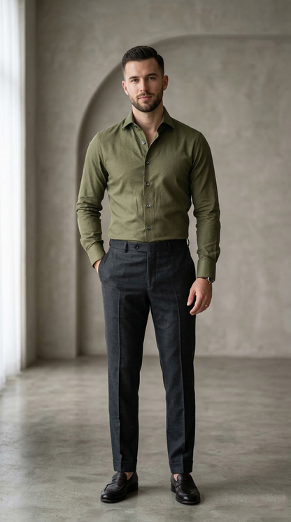 Men's Luxury Designer Olive Green Shirt