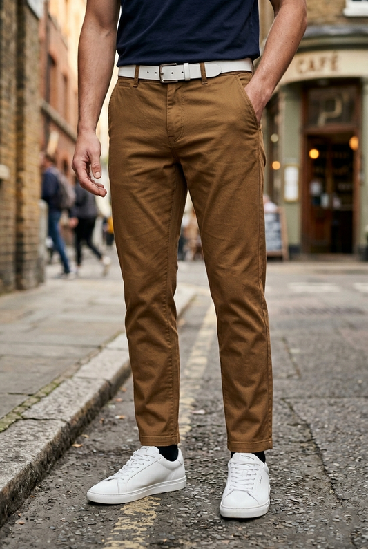 Slim-Fit Tobacco Cotton Chinos - Premium Men's Trousers