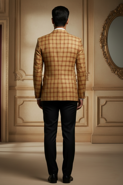 Men's Premium Mustard Yellow Checkered Jacquard Blazer