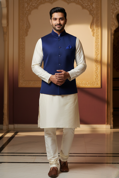 Men’s Dark Blue Nehru Jacket | Classic Ethnic Waistcoat