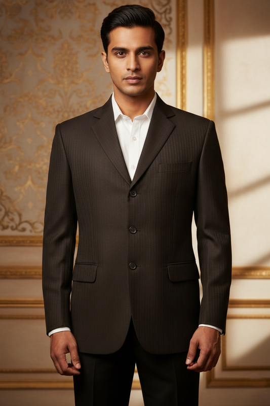 Men'sClassic 3-Button Shadow Stripe Tailored Blazer