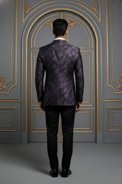 Dark Purple Paisley Double-Breasted  Blazer
