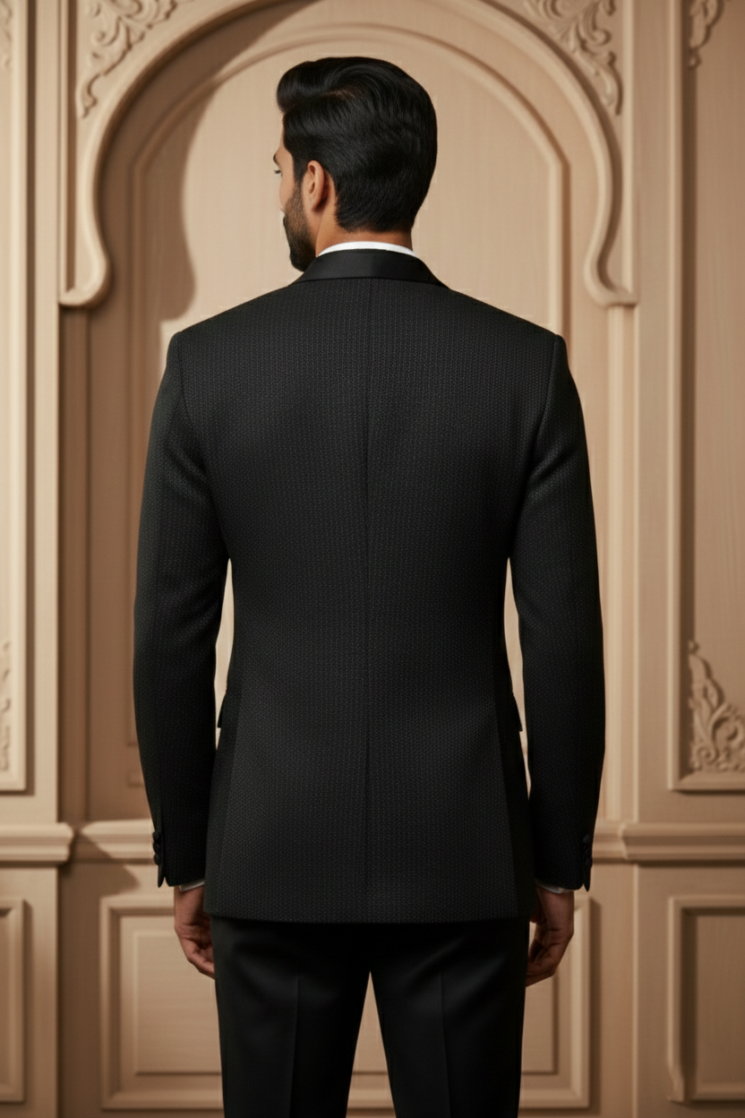 Black Textured Satin Shawl  Tuxedo
