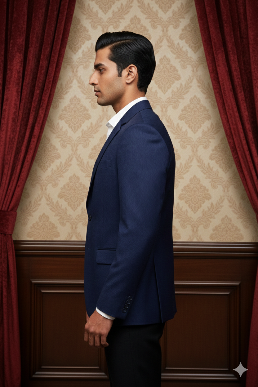 Men's Premium Midnight Blue Pinstripe Jacquard Blazer