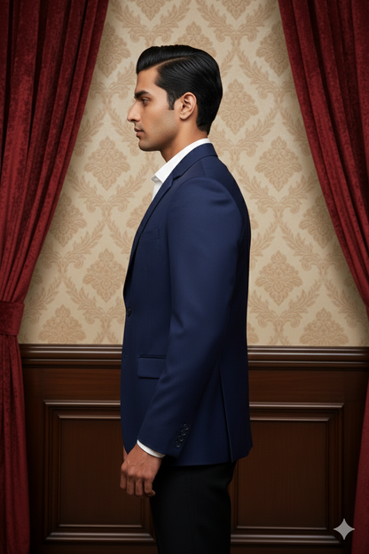Men's Premium Midnight Blue Pinstripe Jacquard Blazer