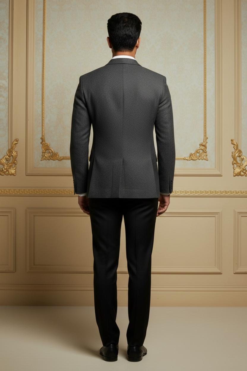 Men's Slim-Fit Charcoal Wool-Blend Textured  Blazer