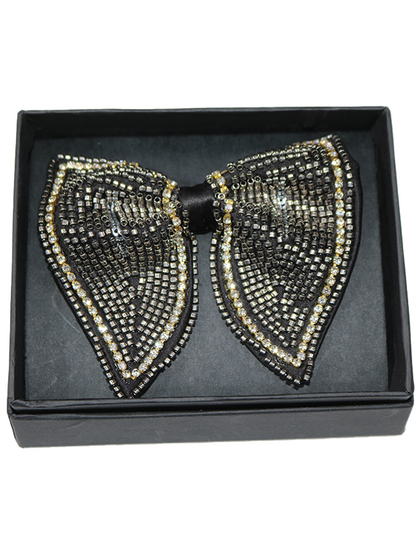 Elite Hand-Beaded Silver Butterfly Statement Bow Tie