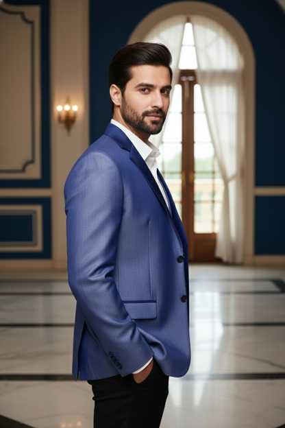 Men's Premium Blue Jacquard Silk Blend Formal Blazer