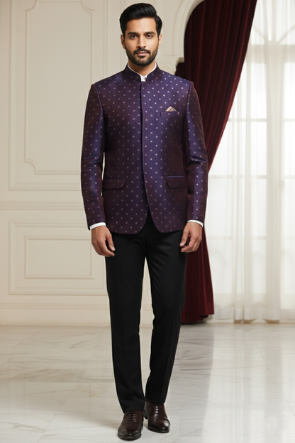 Royal Wine Textured Jodhpuri Bandhgala Blazer