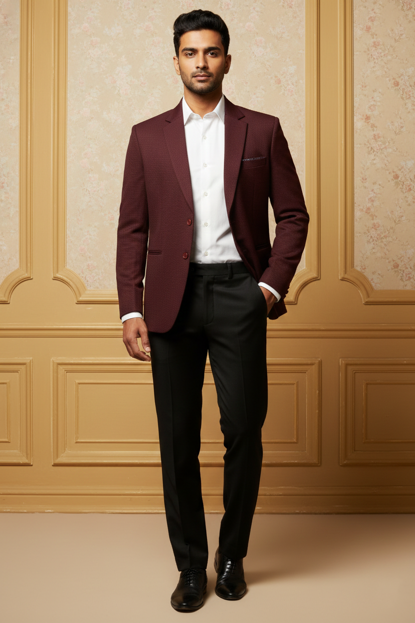 Men'sSlim-Fit Textured Burgundy Knit Blazer