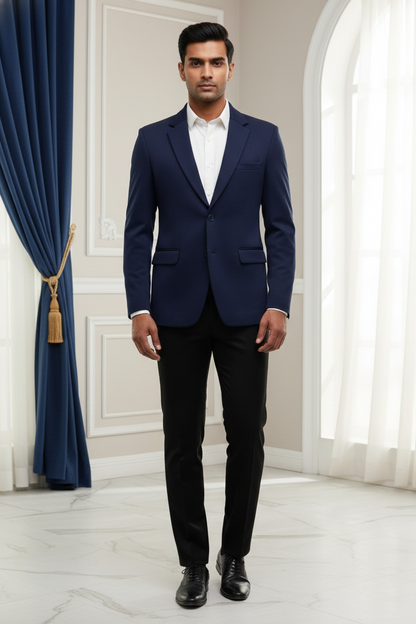Men'sNavy Blue Solid Formal Blazer