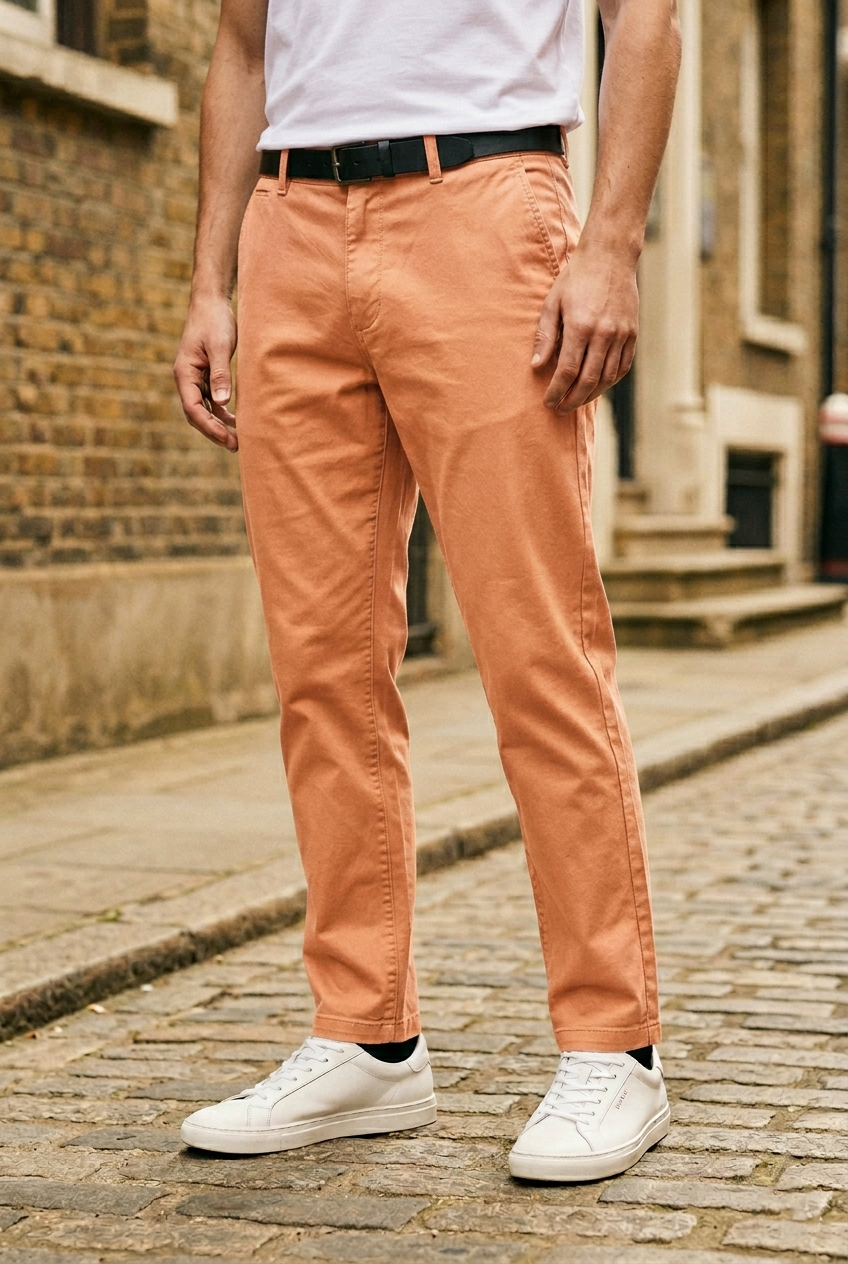 Slim-Fit Peach Cotton Chinos - Premium SuVBer Trousers