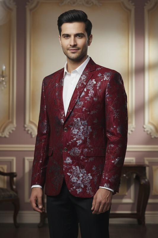 Imperial Maroon Floral , Luxe Evening Blazer