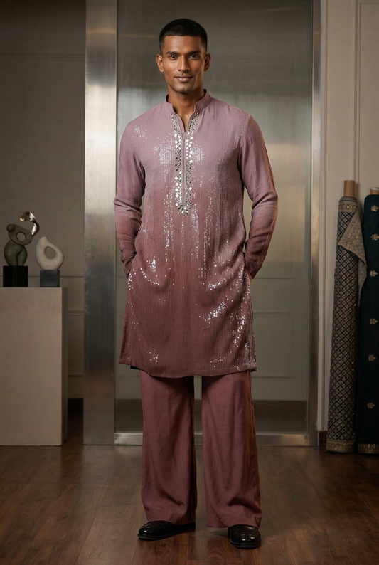 Mauve Ombré Sequin Designer Kurta Pajama with Mirror Work