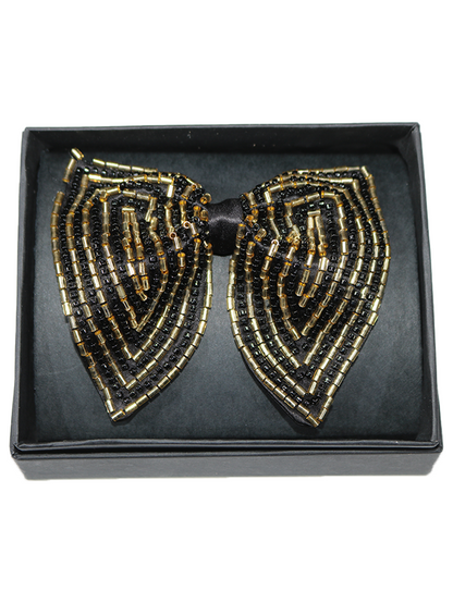 Hand-Embroidered Gold Bead Butterfly Bow Tie
