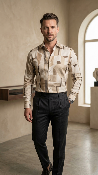 Men's Luxury Designer Geometric Print Button-Down