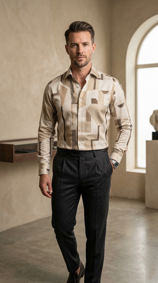 Men's Luxury Designer Geometric Print Button-Down
