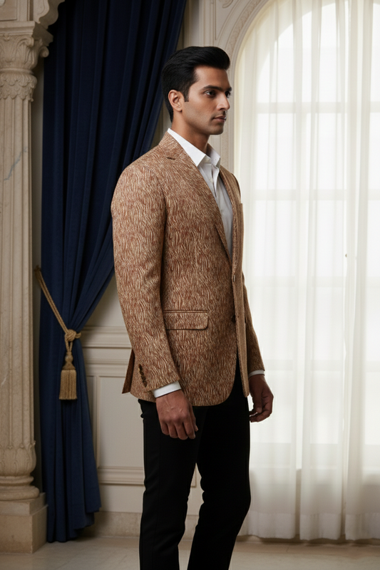 Men'sBrown Abstract Print Party Blazer
