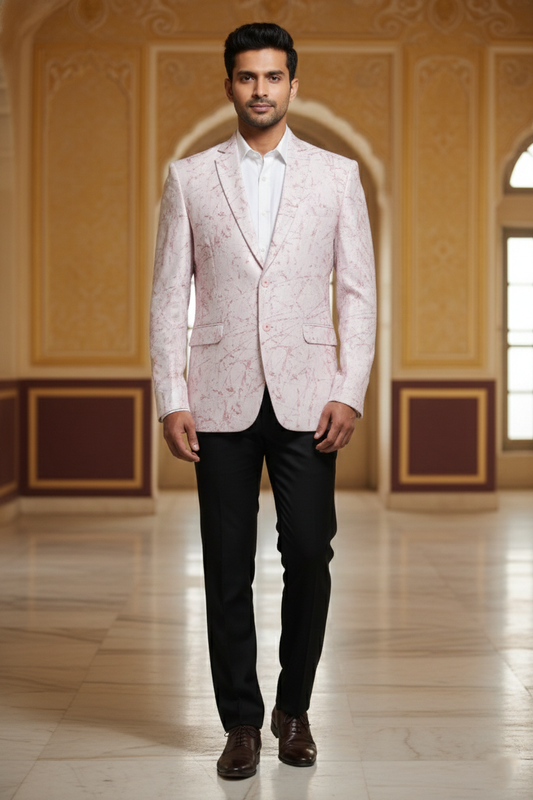 Blush Marbled Elegance , Tailored Statement Jacket