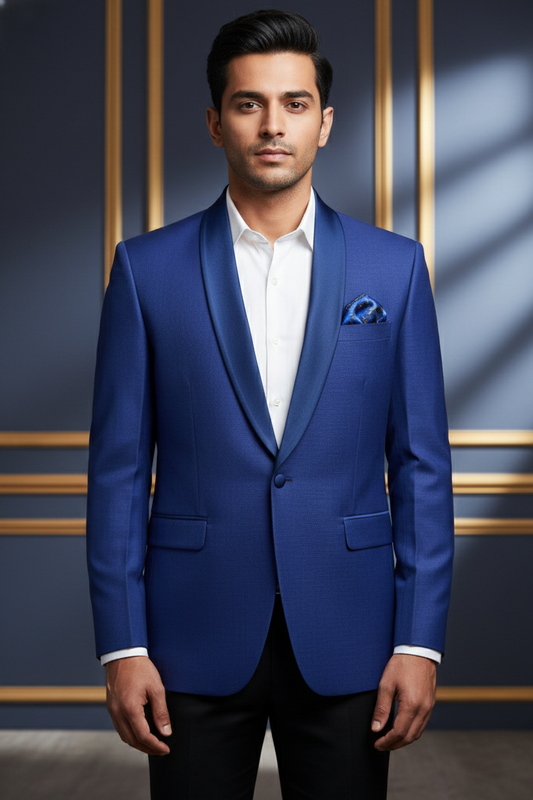 Men's Royal Blue Jacquard Tuxedo Blazer