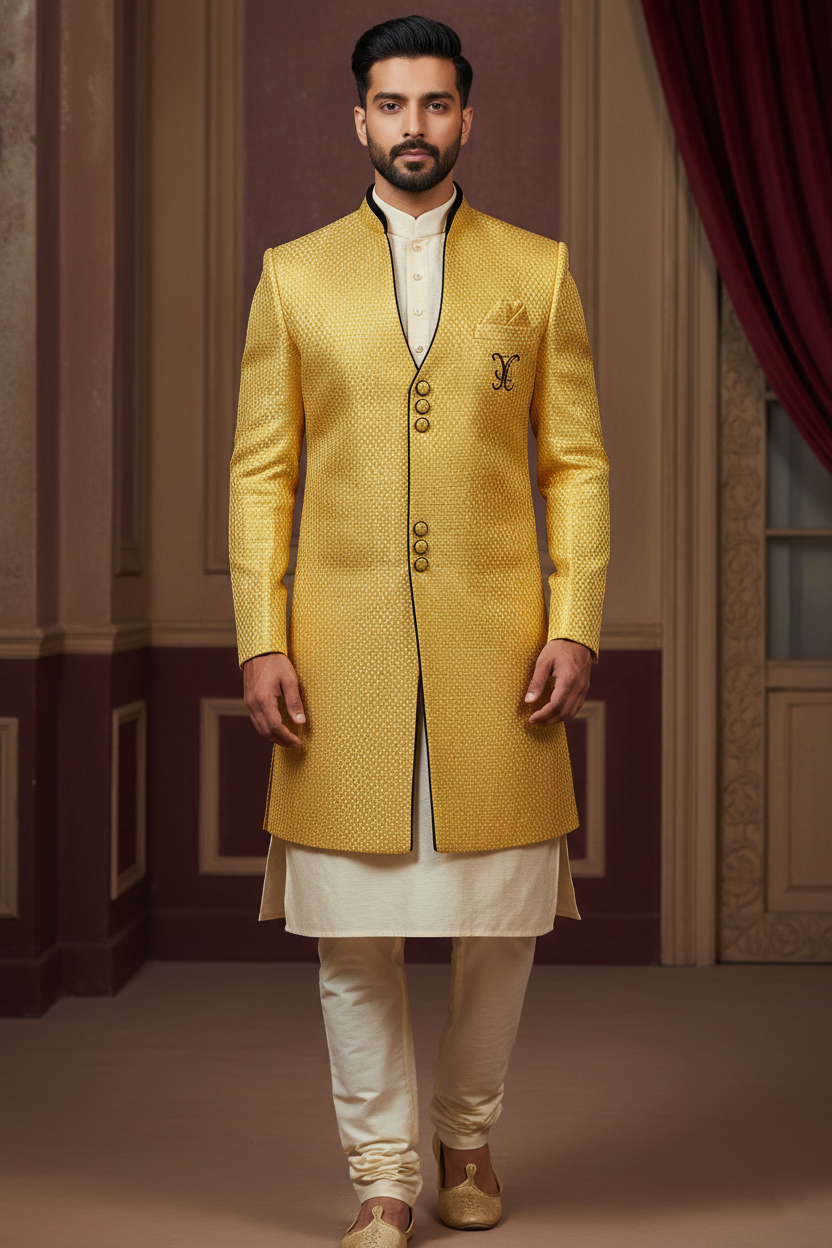 Golden Sherwani with Black Accents