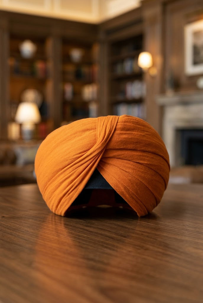 Burnt Rust Formal Turban , Luxe Pleated Stretch Wrap