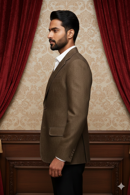 Men's Premium Brown Jacquard Textured Blazer