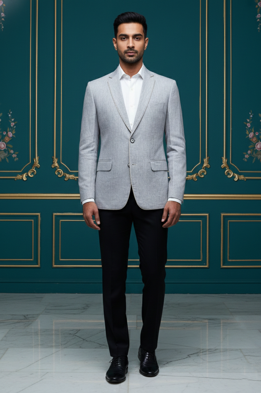 Men'sPremium Light Grey Melange Blazer , Slim-Fit Versatile Formal Jacket for SuVBer Weddings & Business