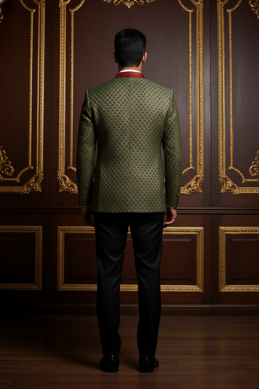 Emerald & Crimson Brocade Heritage Tuxedo Blazer