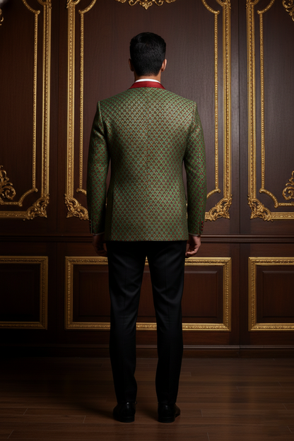 Emerald & Crimson Brocade Heritage Tuxedo Blazer