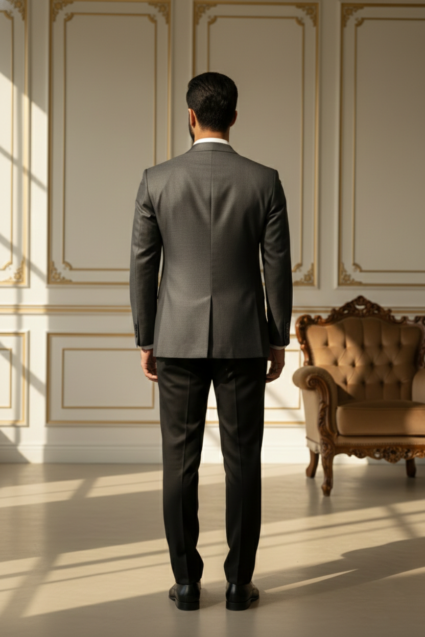 Men'sCharcoal Grey Slim-Fit Textured Wool Blazer