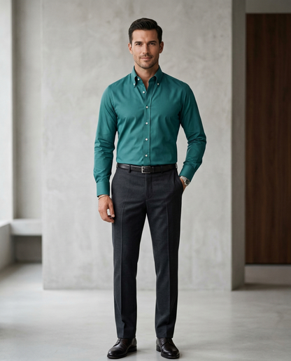 Men'sTeal Formal Shirt | Cotton Blend Business & Party Wear Shirt for Men