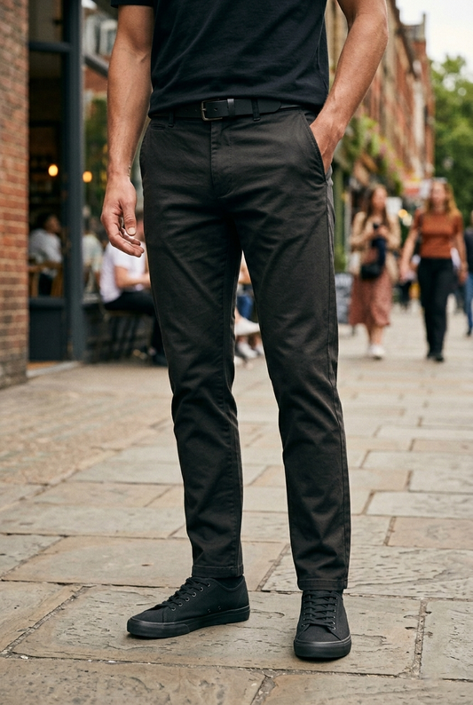 Slim-Fit Charcoal Cotton Chinos - Modern Urban Trousers