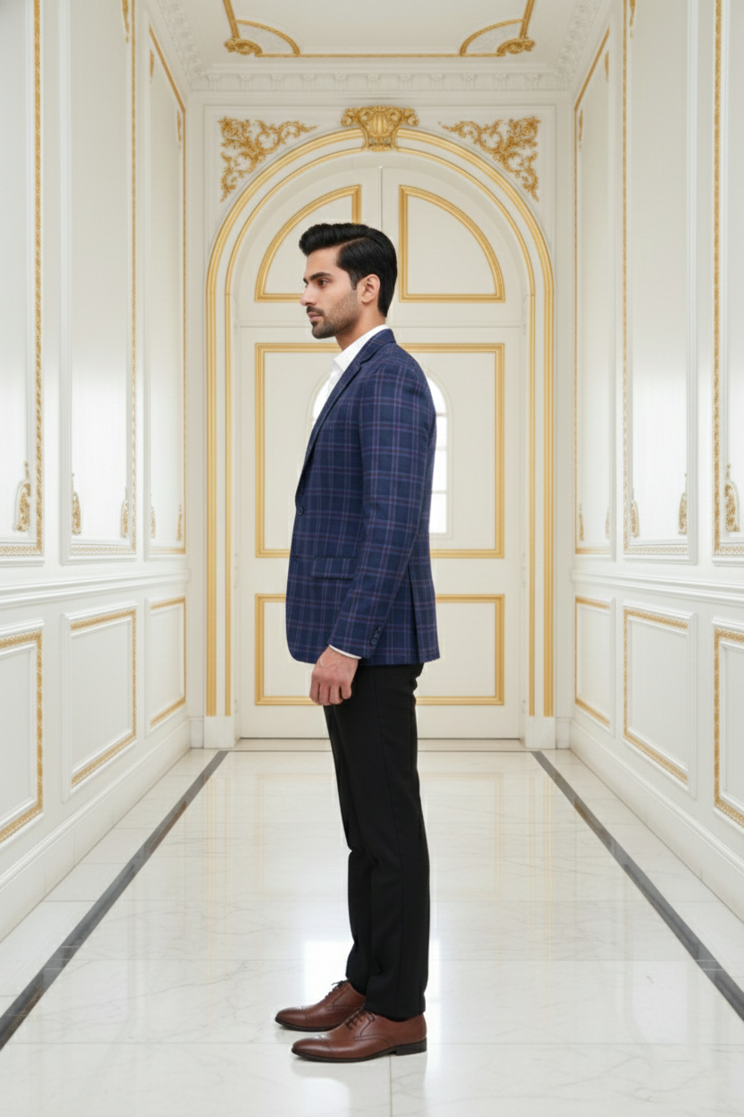 Men's Premium Blue Checkered Jacquard Blazer