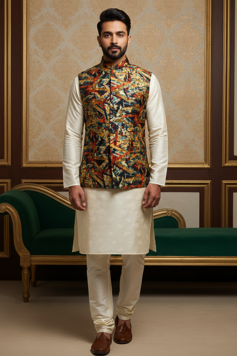 Artisanal Fusion: The Modernist Geometric Nehru Jacket