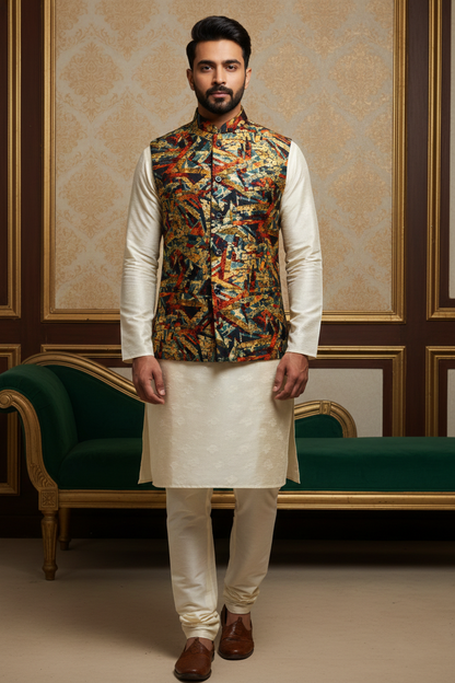 Artisanal Fusion: The Modernist Geometric Nehru Jacket