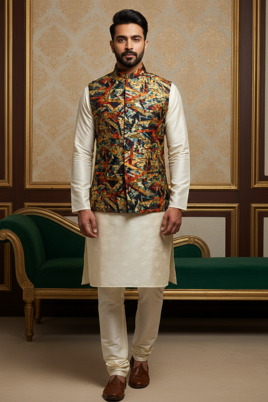 Artisanal Fusion: The Modernist Geometric Nehru Jacket