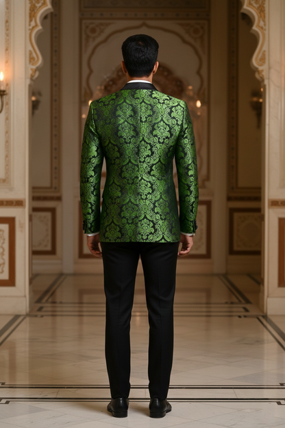 Emerald Green Damask Brocade Tuxedo Jacket