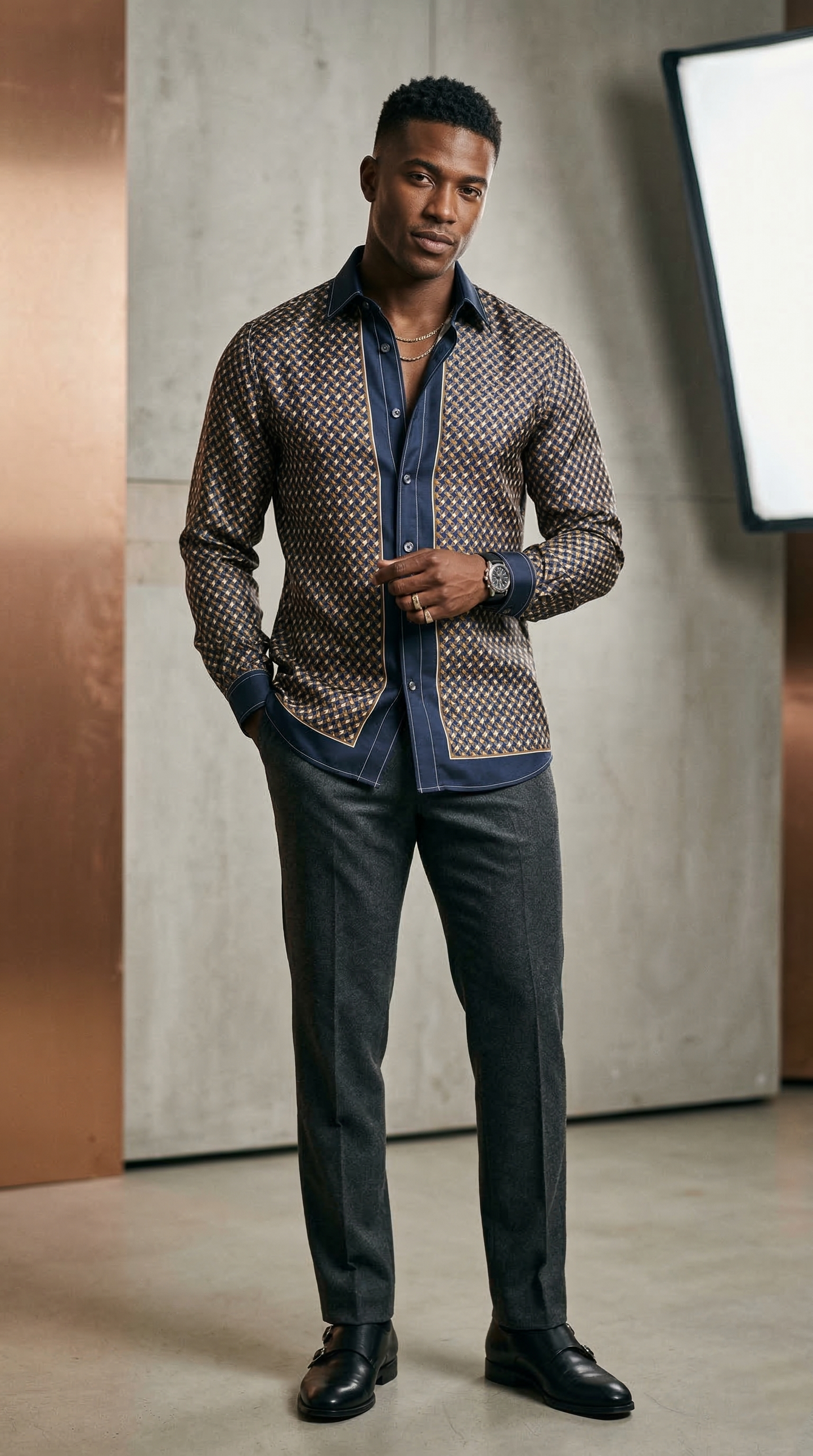 Men'sDesigner Engineered Silk-Sateen Scarf-Print Shirt