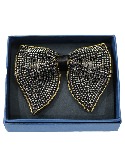 Hand-Beaded Metallic Butterfly Bow Tie