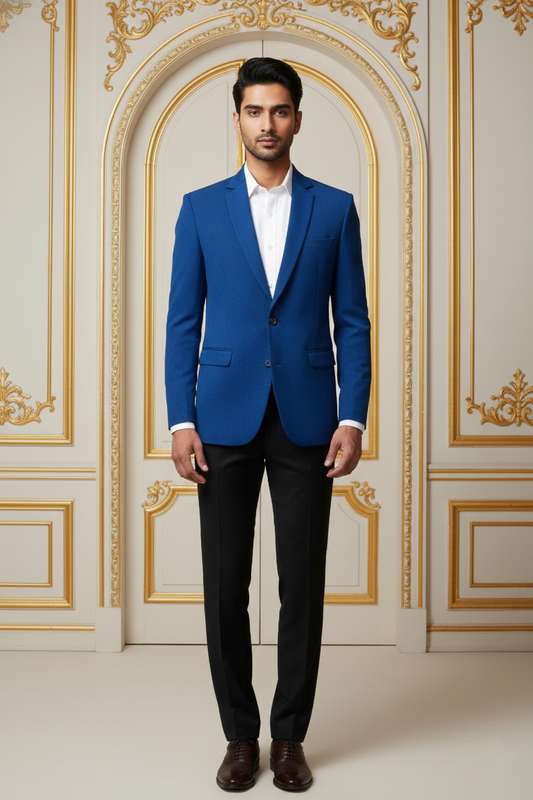 Men's Royal Blue Slim Fit Jacquard Blazer