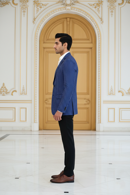 Men's Premium Royal Blue Striped Jacquard Blazer