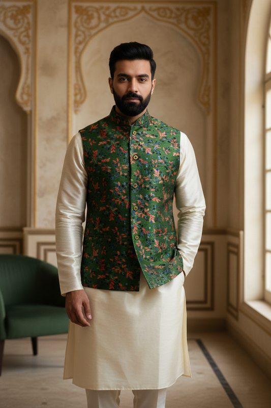 Title: Forest Harmony: The Emerald Botanical Nehru Ensemble