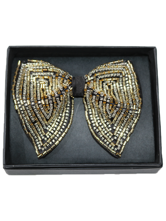 Hand-Embroidered Gold & Silver Butterfly Bow Tie